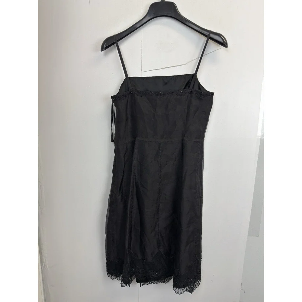 Vtg Y2K Ann Taylor  Black  Embroidered Beaded Silk Dress 10P A-line‎